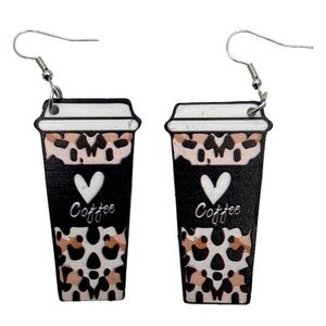 Leopard Coffee Cup Large Dangle Earrings